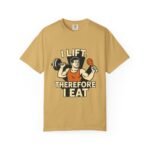 Humorous Fitness T-Shirt - I Lift Therefore I Eat, Gym Shirt, Workout Gift, Fitness Humor, Exercise Apparel, Funny Workout Tee
